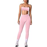 ABOCIW Workout Sets for Women 2 Piece Seamless Bandeau Strappy Sports Bra High Waist Leggings Yoga Gym Work Out Clothes