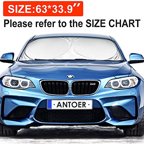 Windshield Sun Shade With 2 Ears For Maximum UV And Sun Protection -Foldable Sunshade For Car Windshield Will 