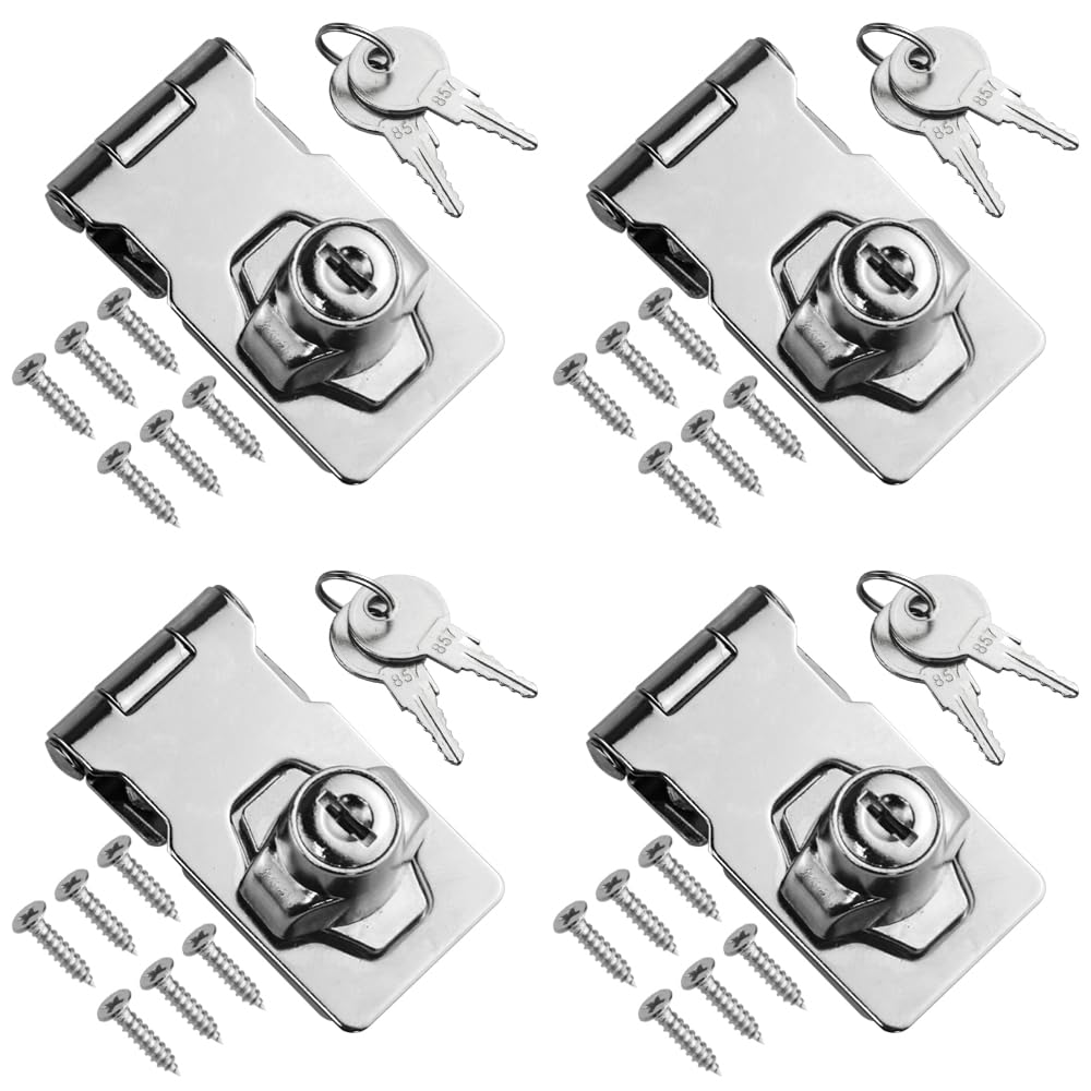 TOVOT 4PCS 2.5" Locking Hasp with Keys Shed Locks Heavy Duty Hasp Locks Latches for Door Cabinet Drawer (Keyed Alike)