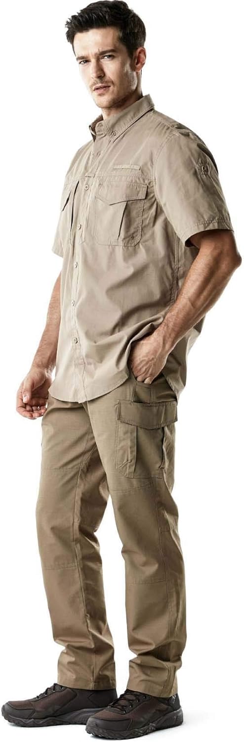 CQR Men's Short Sleeve Work Shirts, Ripstop Military Tactical Shirts, Outdoor UPF 50+ Breathable Button Down Hiking Shirt at  Men’s Clothing store