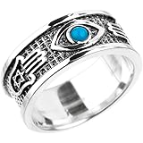 Sterling Silver Hamsa, Star of David, Evil Eye with Blue Gem Unisex Band(Size 10)