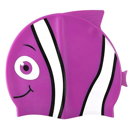 Hochwertige Silikon-Badekappe für Kinder – Schwimmkappe mit Tiermotiv für Mädchen & Jungen – 4 lustige Fisch-Designs – Haar-S