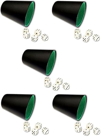 HAC24 5X Würfelbecher Set Schwarz mit je 5 Würfel | Knobelbecher | Knobel Chicago | Würfelset Würfelspiele