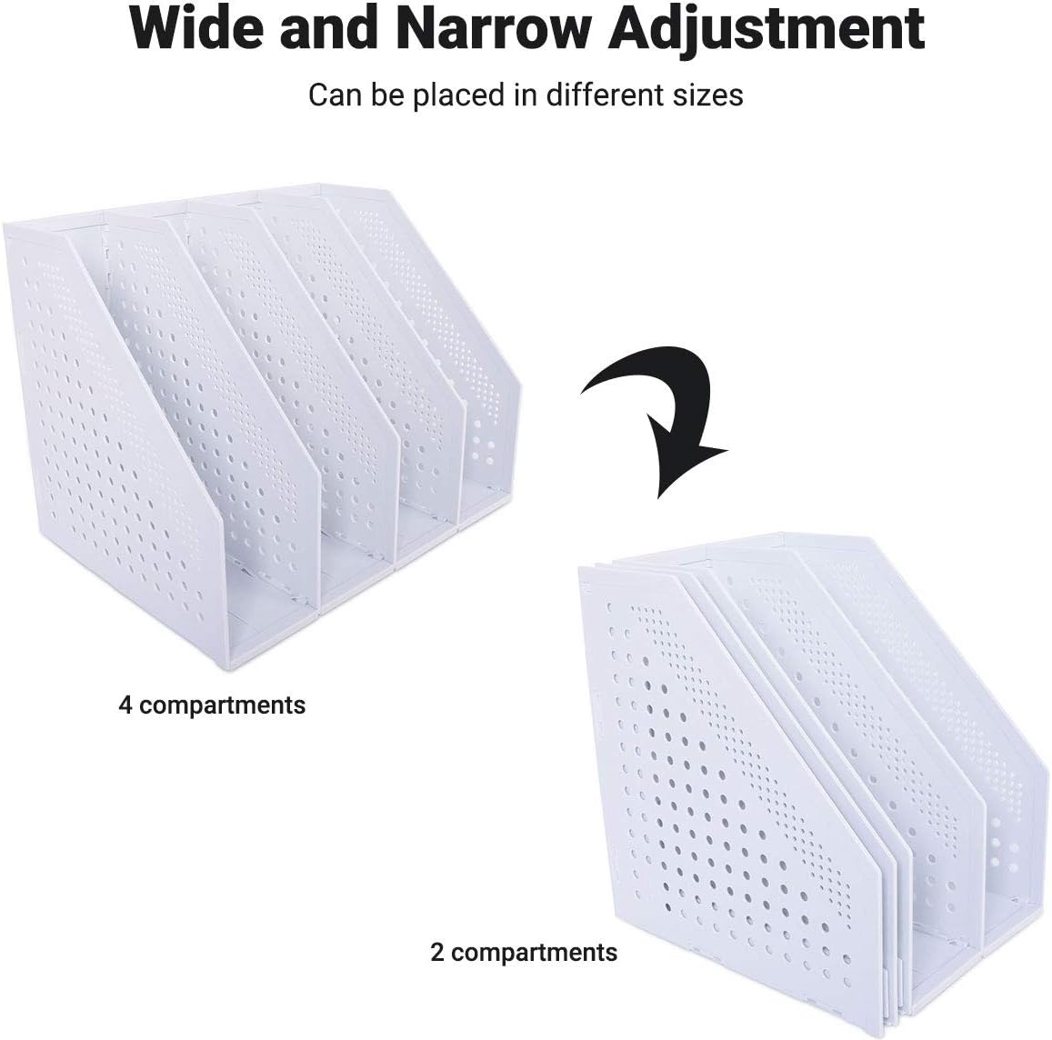 SAYEEC Desktop File Magazine Folder Holder 4 Section Plastic Hollow Documents Foldable Organizer File Cabinet Shelf Frames Dividers Rack Display and Storage (White) : Office Products