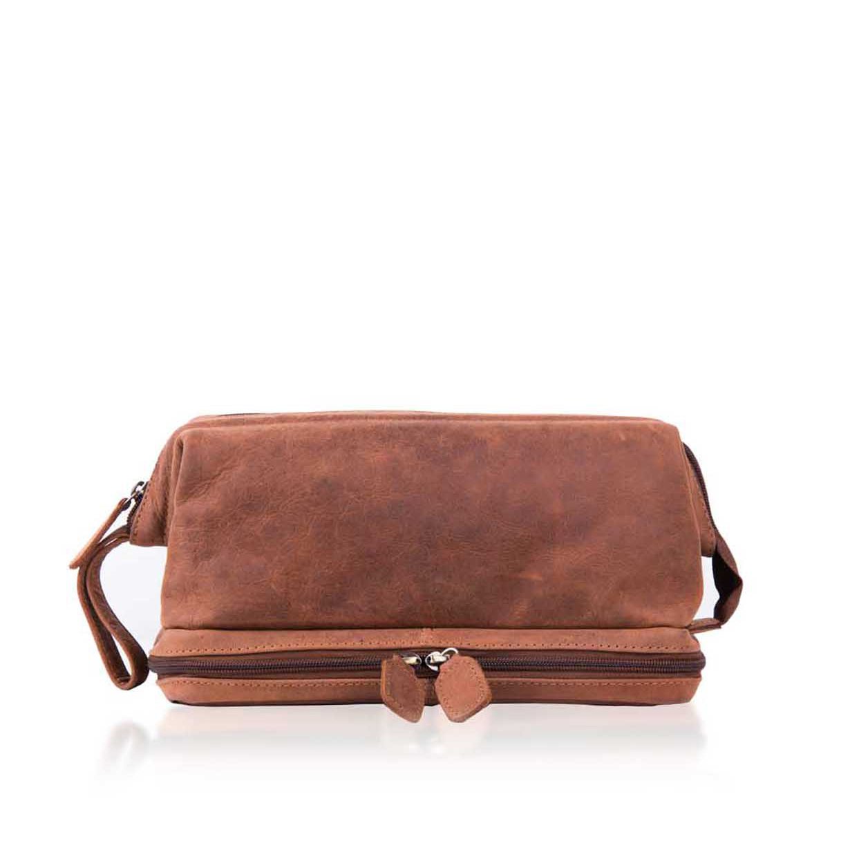 Lakeland Leather Men's Hunter Real Leather Wash Bag in Tan Brown
