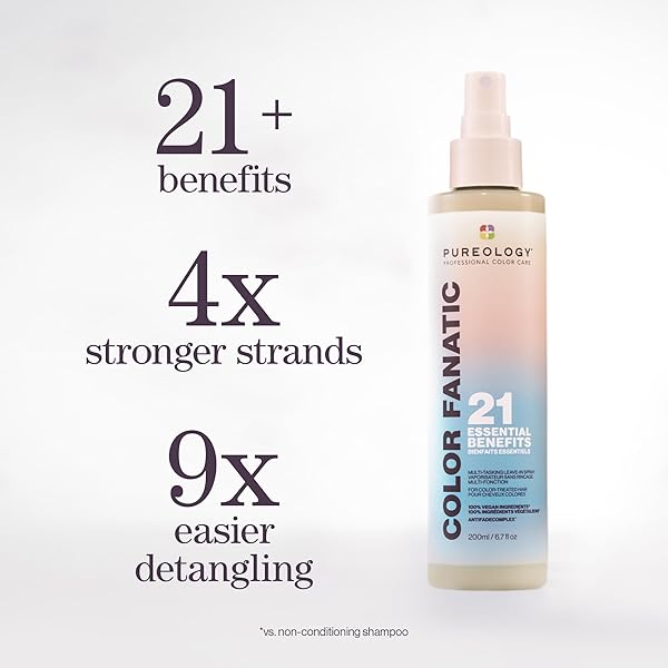 PUREOLOGY COLOR FANATIC LEAVE-IN CONDITIONER HAIR TREATMENT DETANGLER SPRAY | PROTECTS HAIR COLOR FROM FADING | HEAT PROTECTANT | VEGAN | 6.7 FL OZ