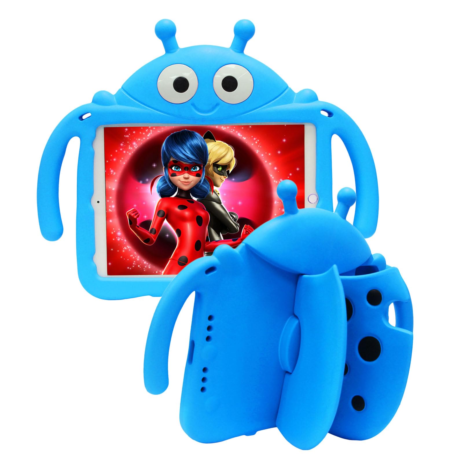 Tading Kids Case for New iPad 10.2 2021/2020/2019 - iPad 9th/8th/7th Generation Case, Cute Ladybug Shockproof Handle Stand Cover for iPad 10.2"(9th/8th/7th Gen) - Blue