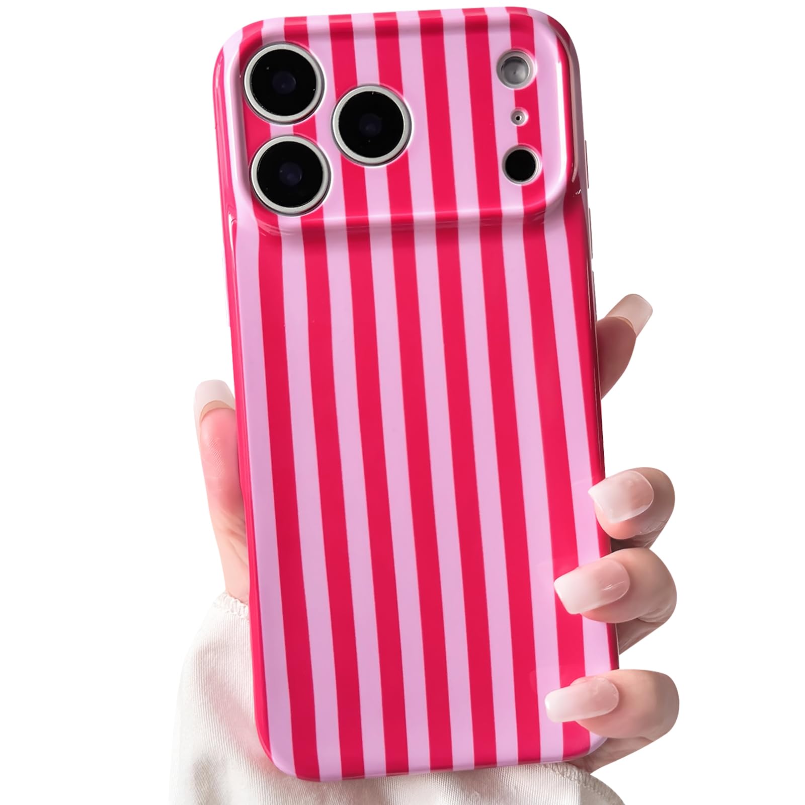 Lovmooful Compatible for iPhone 17 Pro Max Case Cute Aesthetics Color Silm Striped with Glossy Film Design for Girls Women Soft TPU Shockproof More Protective Girly for iPhone 17 Pro Max Case-Red