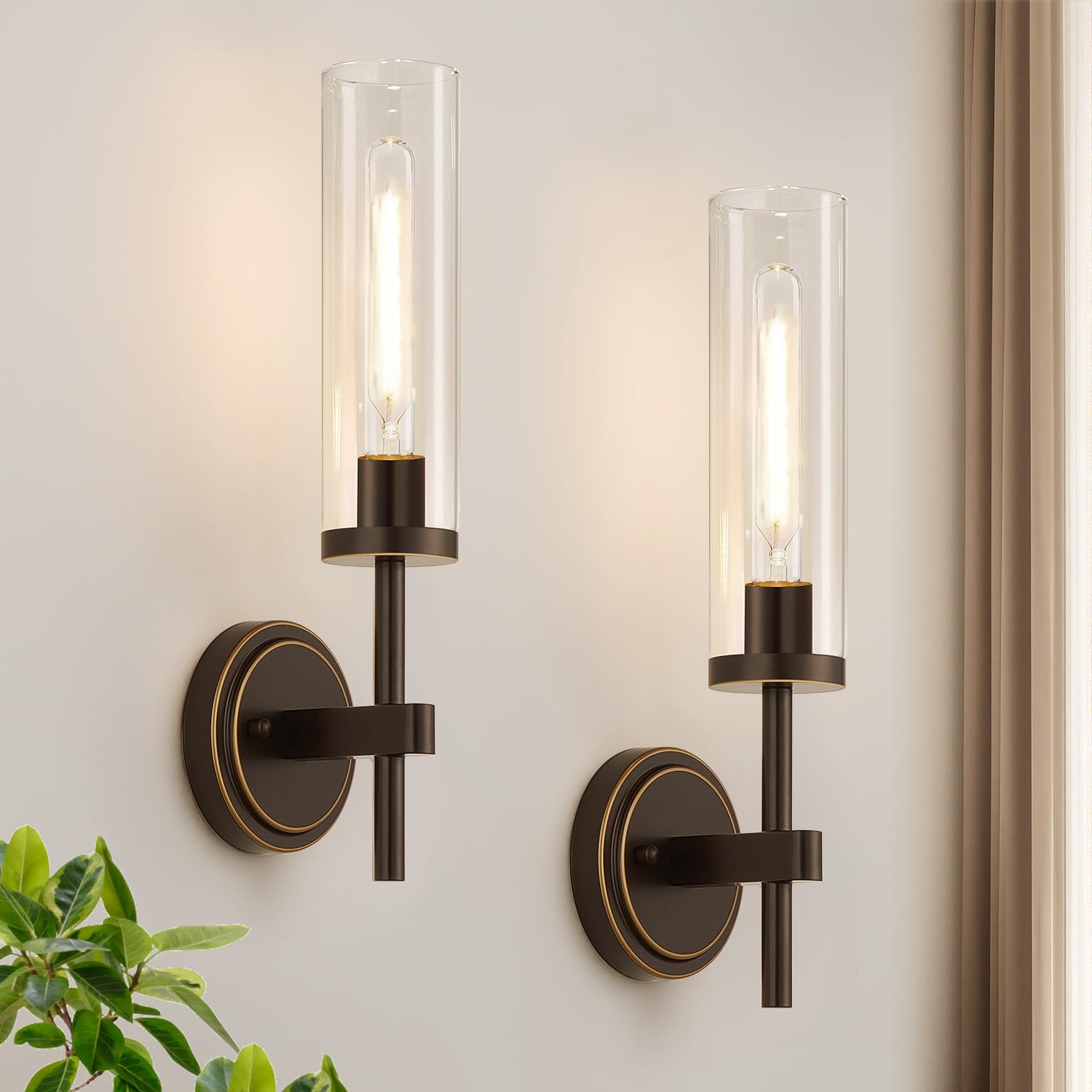 Photo 1 of MOKATNG Wall Sconces Set of Two, Oil-Rubbed Bronze Bathroom Sconces with Clear Glass, Hardwired Sconces Wall Decor Set of 2, Modern Wall Light Fixtures for Bathroom Mirror Living Room Bedroom Hallway