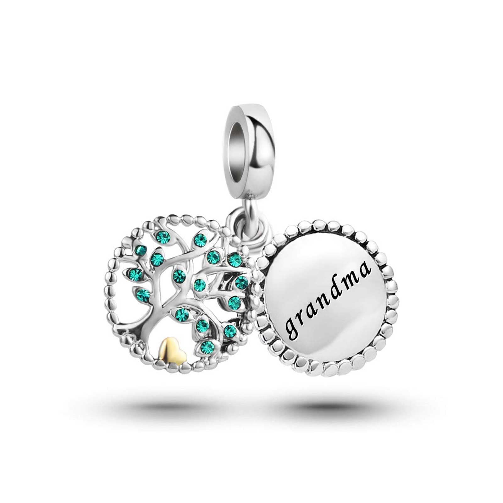 KunBead Jewelry Grandma Nan Charms for Women Grandmother Nana Love Heart Family Tree 60th Birthday Charm for Bracelet