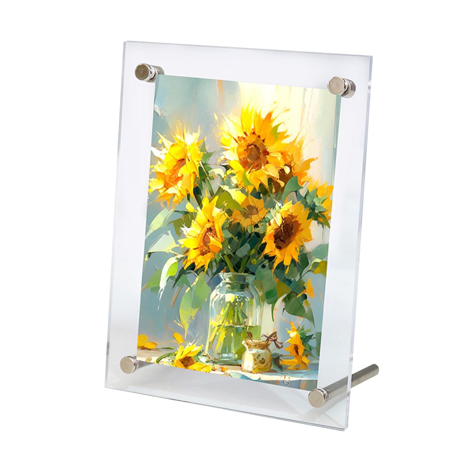 FOSDICK 6x4 inch (10x15cm) Acrylic Photo Frame, Double Sided Picture Frame, Display Landscape or Portrait Orientation, Clear Frameless Desktop Photo Block with Stand(Non-Glass)