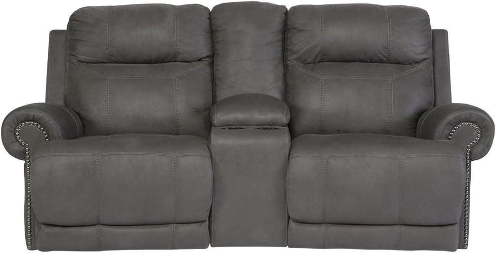 Ashley Furniture Signature Design - Austere Recliner Loveseat with Console - Pull Tab Manual Reclining - Contemporary - Gray