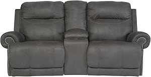 Ashley Furniture Signature Design - Austere Recliner Loveseat with Console - Pull Tab Manual Reclining - Contemporary - Gray