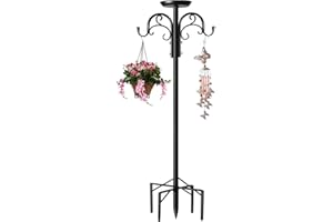 ReTang Double Shepherds Hooks for Outdoor Heavy Duty, Adjustable Shepherds Hook, 1 Pack 77 inch with 5 Prongs Base, Garden Hooks for Hanging Bird Feeders, Hanging Plants, Solar Light Lantern