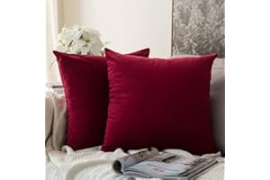 MIULEE Pack of 2 Velvet Soft Solid Decorative Throw Pillow Covers Christmas Burgundy Pillowcases for Sofa Bedroom Couch Car,18x18 Inch Wine Red