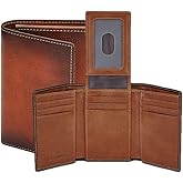 VANNANBA Mens Genuine Leather RFID Trifold Wallet With ID Window, Credit Card Pockets (brown)