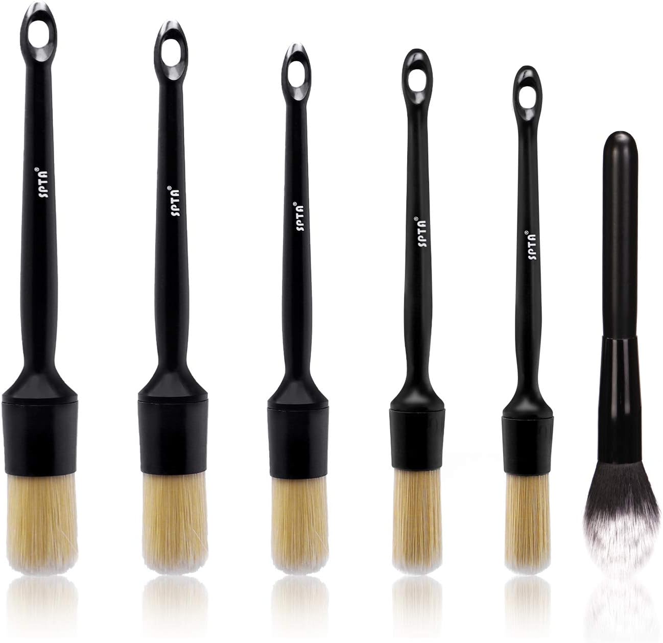SPTA Car Detailing Brush Kit - 6 Pack, Auto Boar Hair Detail Brush Set Automotive Interior Exterior No Scratch Microfiber Detailing Brushes for Cleaning Air Vents, Engine Bays, Dashboard & Wheels: Automotive