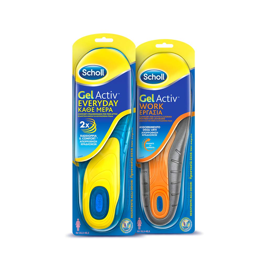 Scholl Activ Gel Insoles for Women 1 Work + 1 Everyday, 35-40.5 EU, 2 Pairs
