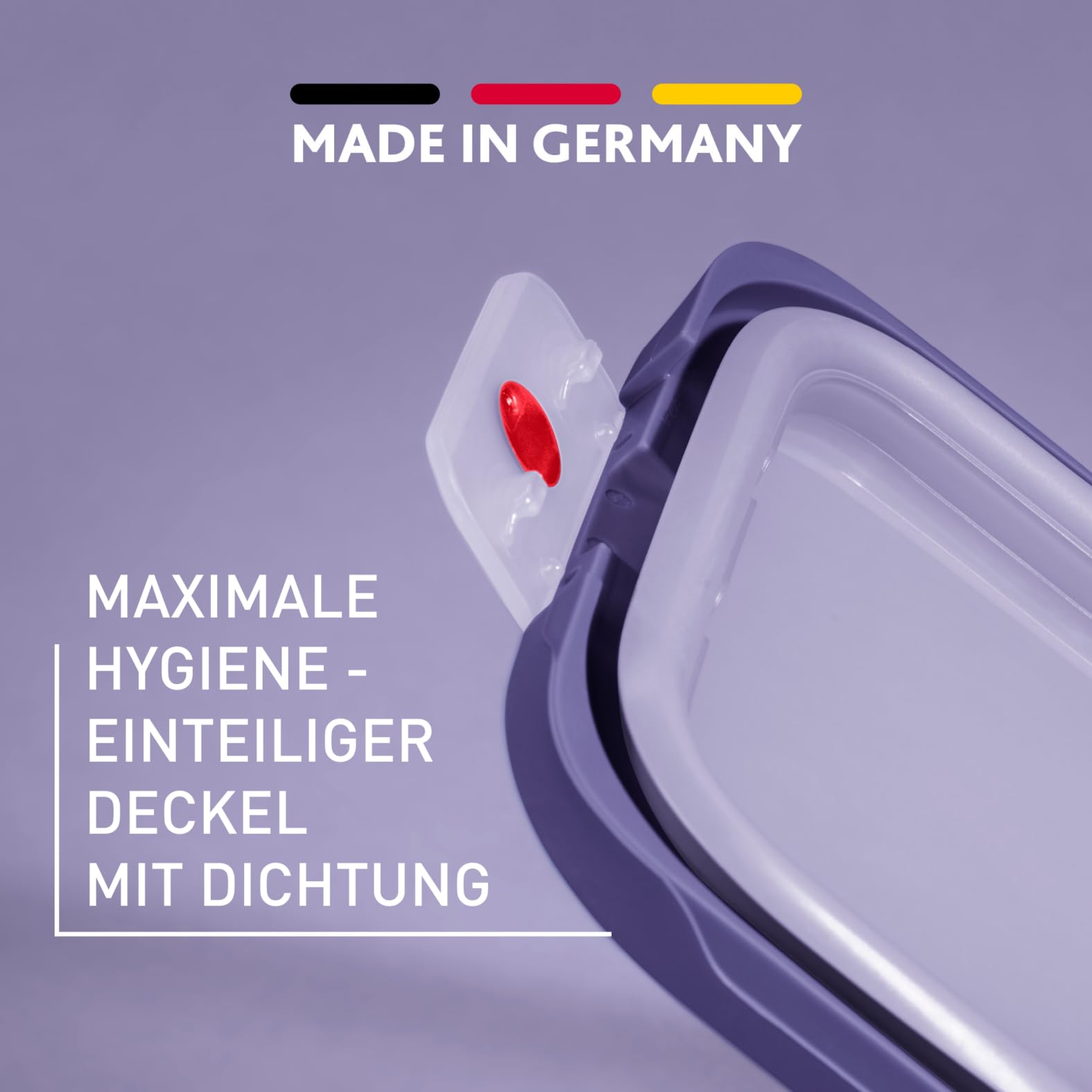 EMSA oneClick Frischhaltedose, verschlossen mit nur 1 x Klick, Lebensmittel 2 x länger frisch, 100% dicht, Made in Germany, 1,2L, gefrier-, mikrowellen- und spülmaschinengeeignet, violett, N1210900 4