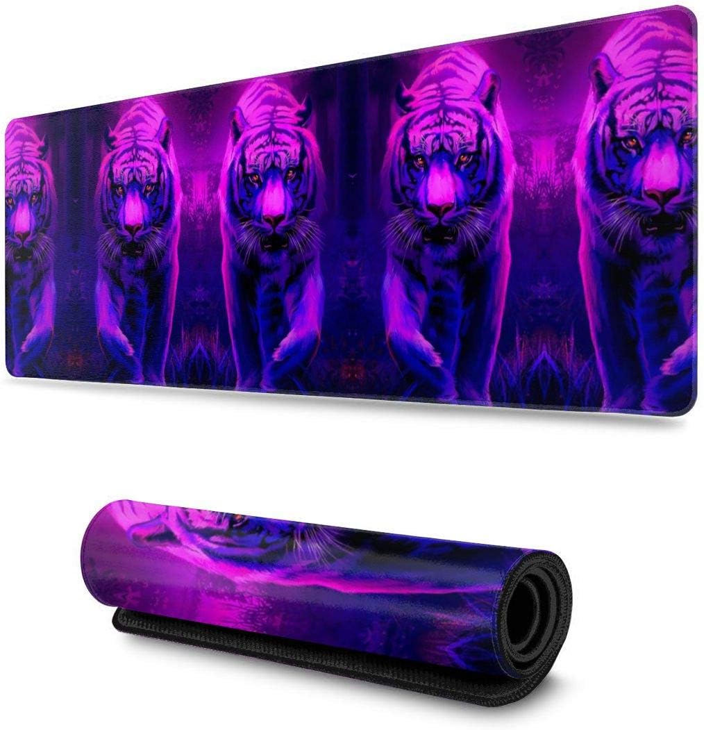 PhyShen Bengal Tiger, Tiger, Felidae, Siberian Tiger Non Slip Mouse Pad,Gaming Mice Mat,Stitched Edges Desk Mousepad,Office Rubber Mousepad for Pc Computer Laptop(31.5 X 11.8 in)