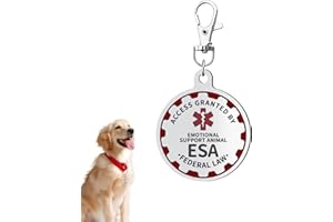 PEHADU Emotional Support Dog Tag Emotional Support Dog Tag Metal Pet ID Tags ESA Tag Red Medical Alert Symbol Double Sided, Navy Lettering l Easily Switch Between Collars Harness and Vest.