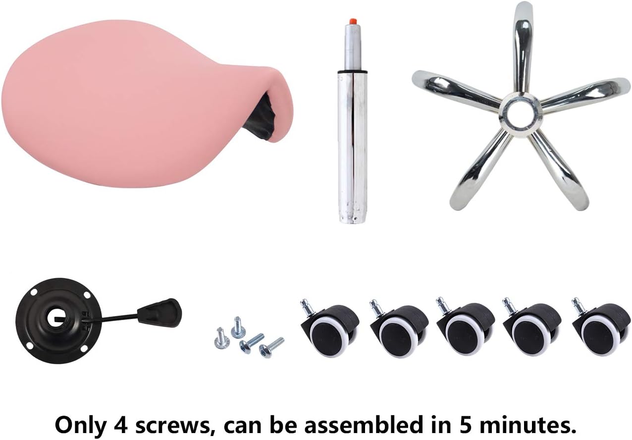 KKTONER Rolling Saddle Stool PU Leather Swivel Adjustable Rolling Stool with Wheels Salon Chair (Pink): Kitchen & Dining