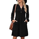 ZAFUL Womens Long Sleeve Fall Dresses with Pockets V Neck Button Casual Bodydoll Knit Sweater Dress 2025