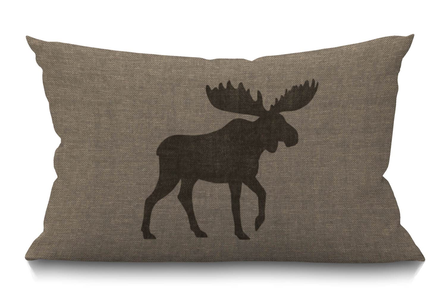 BGBDEIA Rustic Cushion Cover Rustic Moose Silhouette Burlap Cabin Cotton Linen Decorative Rectangular Throw Pillow Cover Pillowcase for Sofa and Bed Couch 12"X20" 30 x 50 cm
