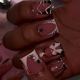 FIEONCIY Press on Nails Duck Shaped Glossy Full Cover Acrylic French False Nails with Designs Artificial Medium Duck Fake Nails with Charms Glue ons Fingernails for Women Girls(AS09)