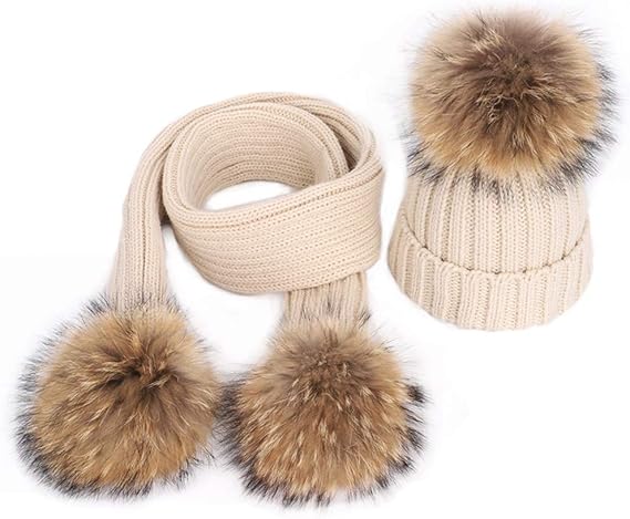 double pom pom hat and scarf set