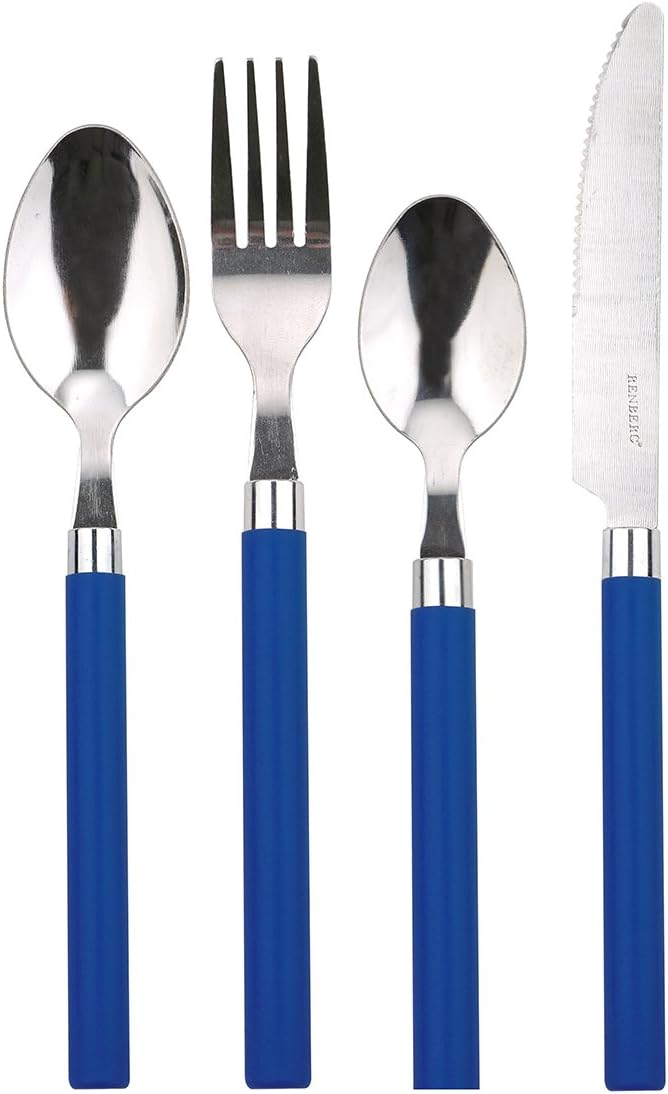 Renberg Happie Cutlery Set, Silver/Blue, 24 Piece