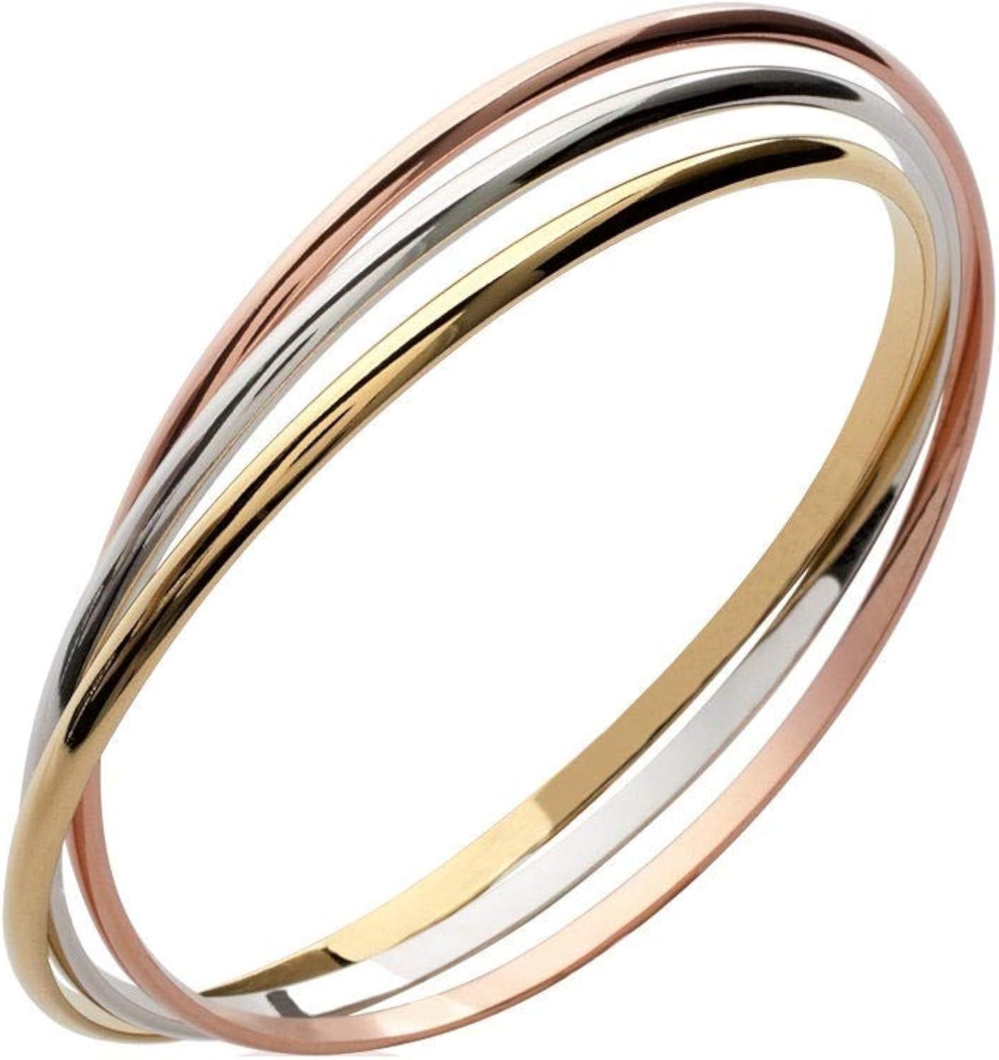Triple Bangle Bracelet 3 Gold Plated 18 Carat 750/10006.6 cm Women's