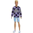 Barbie Fashionistas Ken Doll #191 with Blonde Cropped Hair Wearing Checkered Sweater, Denim Shorts & White Sneakers