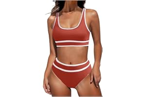 Cbcbtwo Swimsuit for Women 2024 High Waisted Bikini Sets Two Piece High Cut Bathing Suits Crop Tops with Shorts Swimwear
