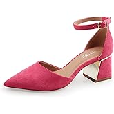 BCTEX COLL Womens Pointed Toe Pumps Shoes Ankle Strap Chunky Low Heels Metal Lined Sandals Designed for Women