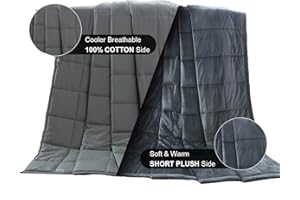Haowaner Reversible Weighted Blanket Cool Cotton Top+Soft Minky Bottom,5lbs Plush Weighted Blankets,Premium Cozy Fleece Weight Comforter with Fuzzy,Twin/Full size(36"x48") for Kids,Childs,Toddler,Grey