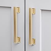 VEHCIL 20 Pack Square Brushed Gold Cabinet Pulls, 5 Inch(128mm) Hole Centers Gold Cabinet Handles Hardware for Kitchen Cupboa