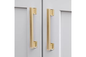 VEHCIL 20 Pack Square Brushed Gold Cabinet Pulls, 5 Inch(128mm) Hole Centers Gold Cabinet Handles Hardware for Kitchen Cupboard Closet Bathroom Dresser Drawer, Solid Zinc Alloy