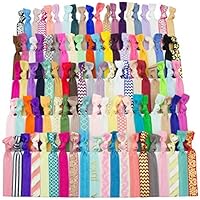 JLIKA Elastic Hair Ties (Set Of 100) Colorful Prints and Solids, No Crease Ouchless Ponytail Holders, Ribbon Hairties for Wom