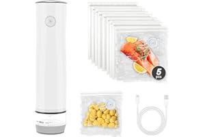 Chef Preserve Vacuum Sealer With 5PCS(21 * 22cm) BPA-Free Reusable Bags - 8-Second Food Saver, 60kPa Strong Suction, Compact 