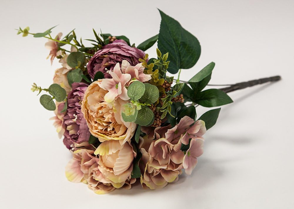 Artificial Silk Peony Flower Bouquet (NO.4) -8 Colours Wedding Centrepiece Decor (Blush Pink)