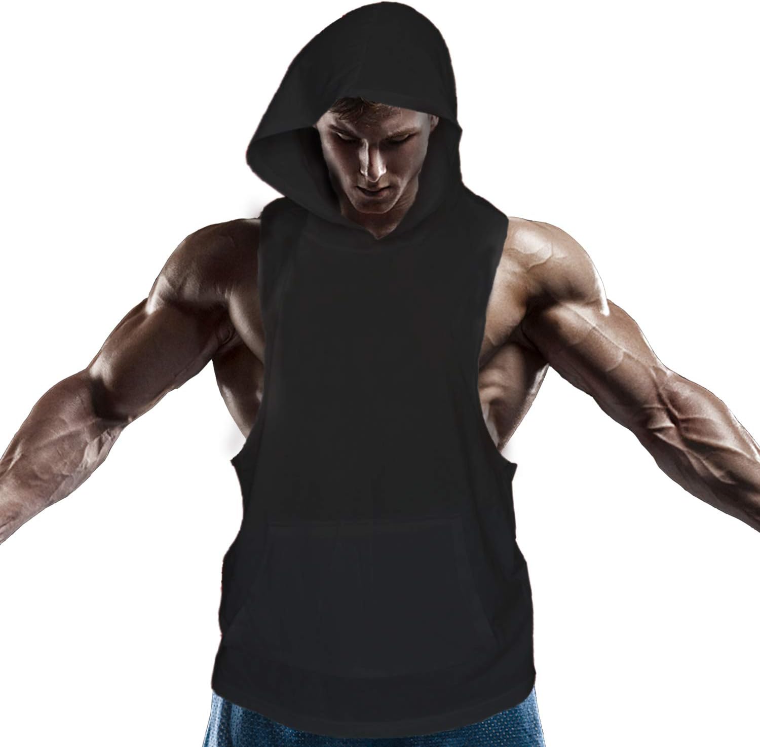 Men's Gym Bodybuilding Stringer Tank Top Hooded Muscle Workout Shirt Fitness Sleeveless Vest