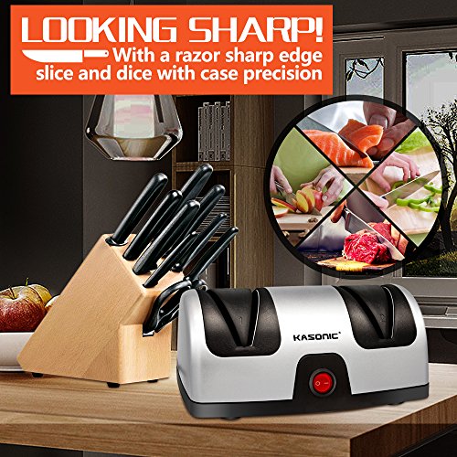 Knife Sharpener, Kasonic Professional 2-Stage Electric Knife Sharpener for Kitchen; Quickly Sharpening, Repair/Restore/Polish Blades, Diamond Coated Sharpening System, ETL- Listed, Easy to Use