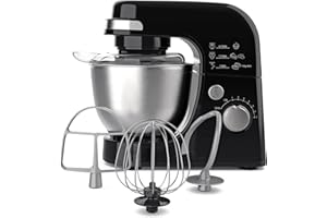 Hamilton Beach Electric Stand Mixer, 4 Quarts, Dough Hook, Flat Beater Attachments, Splash Guard 7 Speeds with Whisk, Black