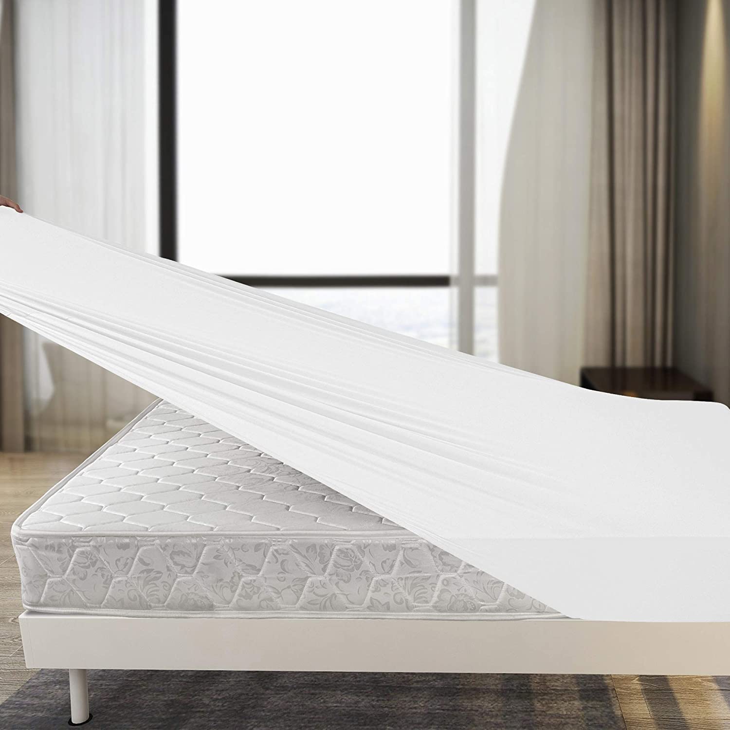 White Fitted Sheet Double Bed | Jersey Cotton Fitted Sheet Double Deep Pocket | White Bedding Double 4 Way Stretch Fitted Sheets - Shrinkage and Fade Resistant. 140x200cm. — image 1