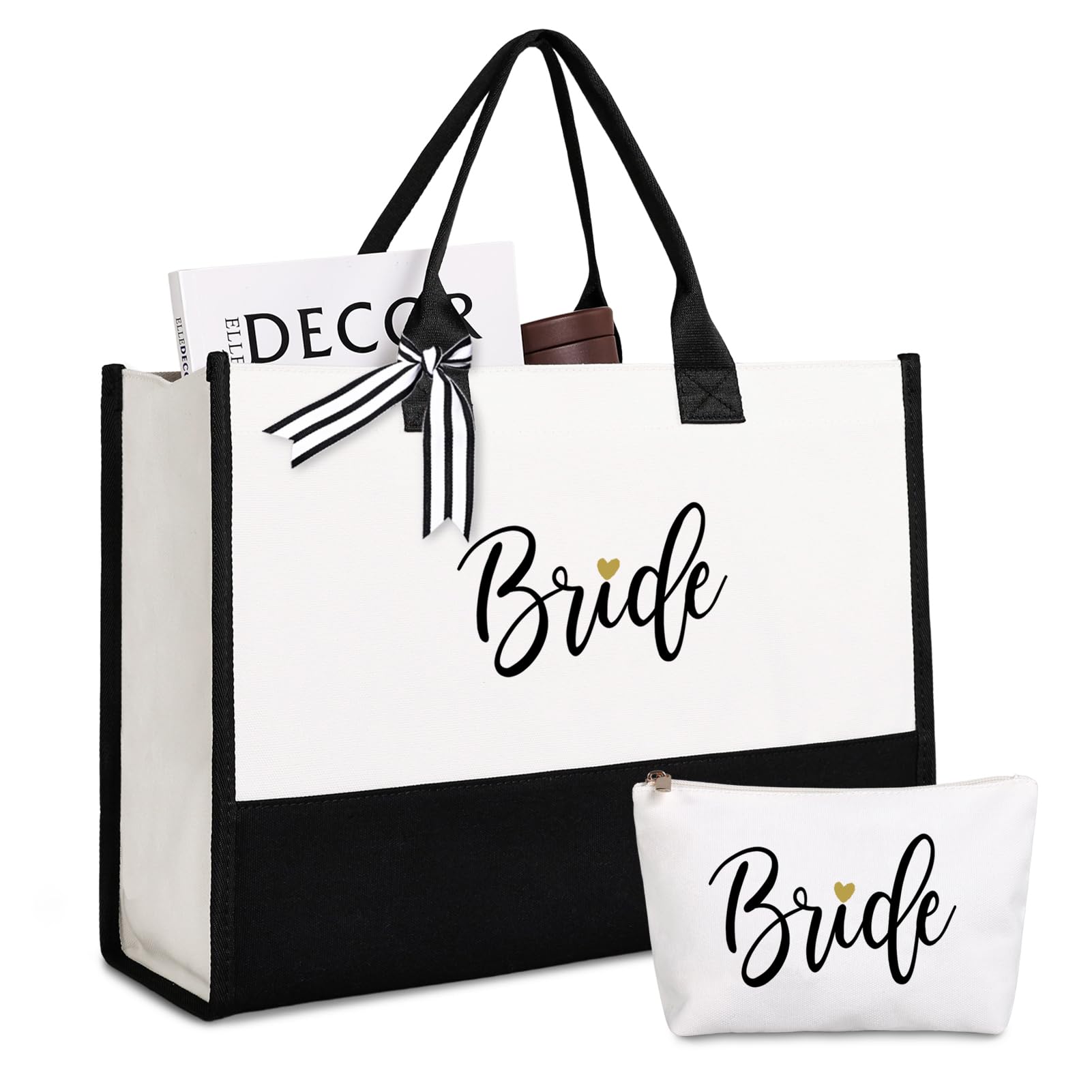 Lamyba Bride Bag with Makeup Bag and Reinforced Bottom, Bridal Shower Gifts - Black and White — image 1