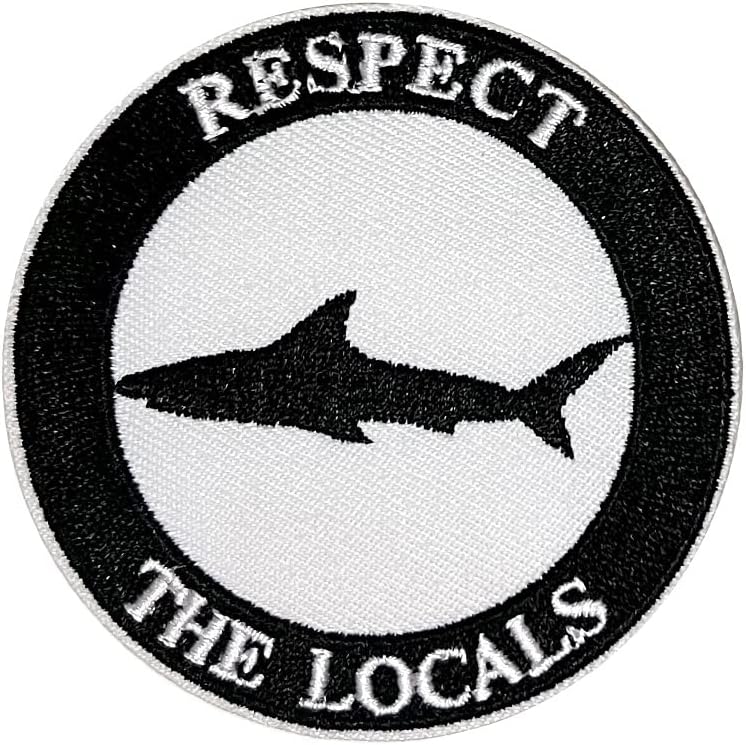 Mixed Media - Respect The Locals Shark Embroidered Iron On Patch