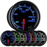 GlowShift Black 7 Color Oil Pressure Gauge by GlowShift