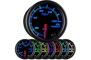 GlowShift Black 7 Color Oil Pressure Gauge by GlowShift
