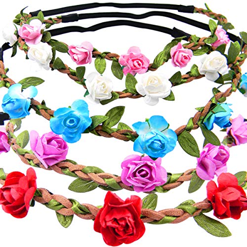 Shells 5PCS Multicolor Daisy Bohemian Flower Headband Crown Hair Wreath Bridal Headpiece with Adjustable Elastic Ribbon